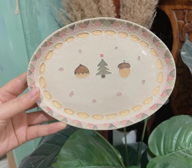 Ceramic Christmas style dinner plate