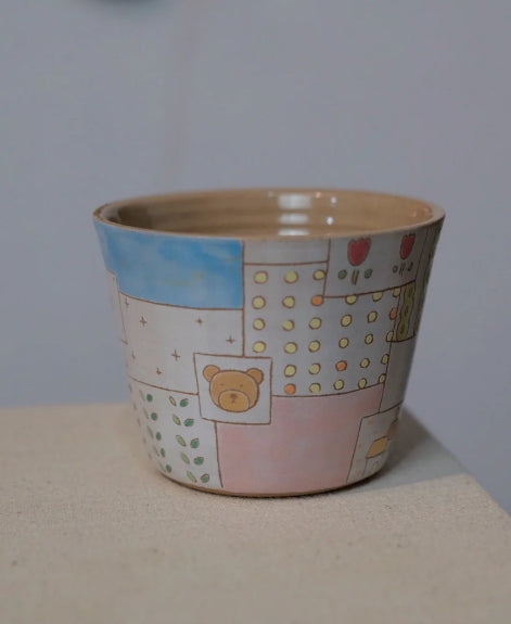 Handmade ceramic patchwork cute cup